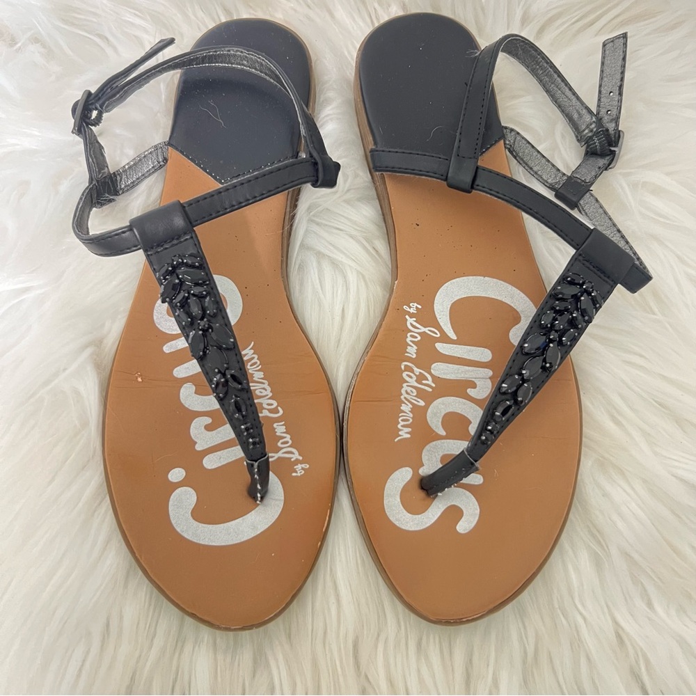 Sam Edelmon Circus Cleo Beaded Black Thong Strappy Sandals Size 8.5